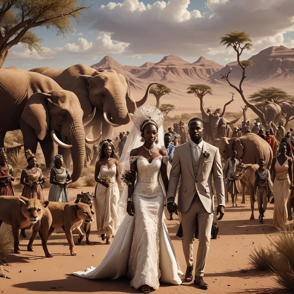 African Desert Wedding with Fish and Animals