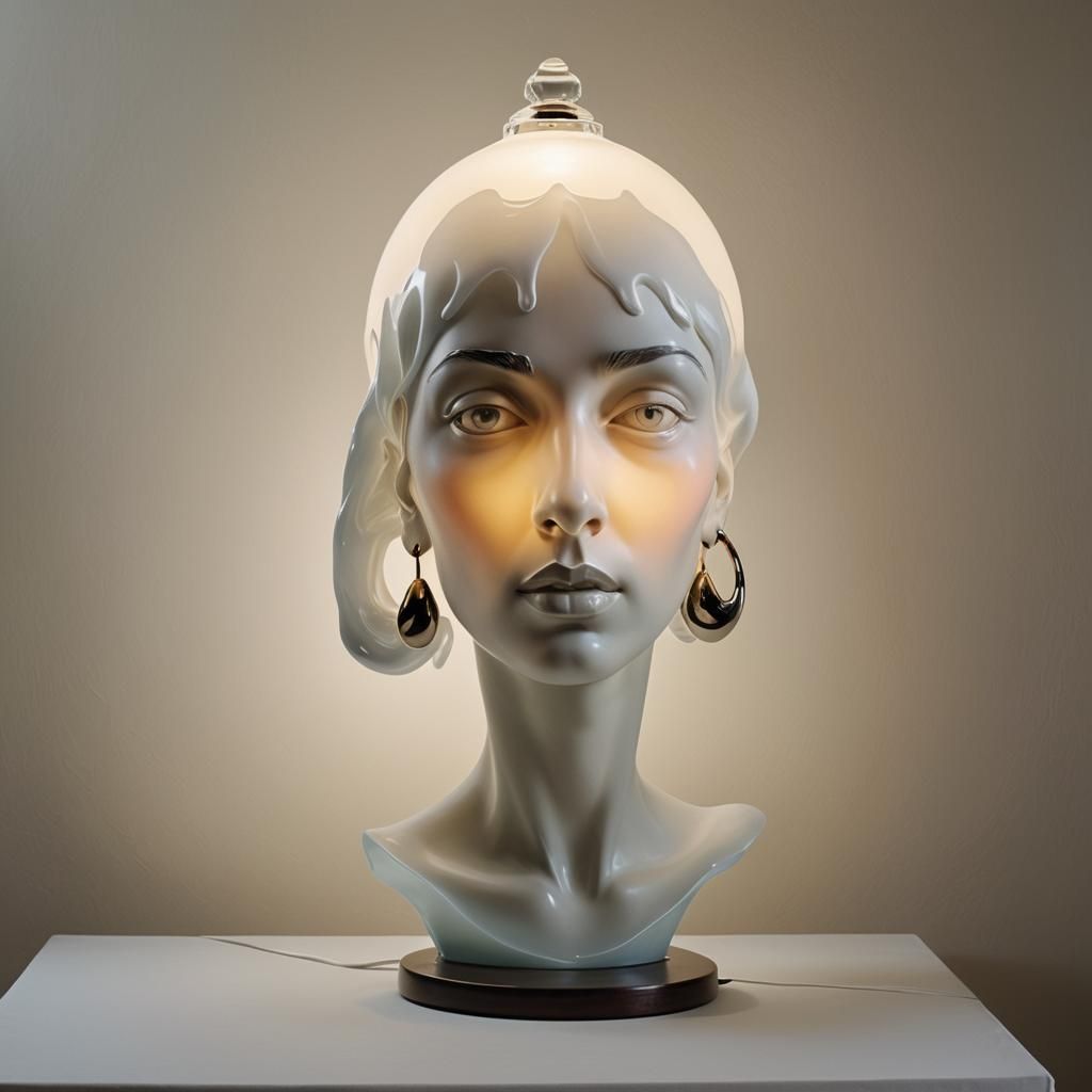Elegant Surrealist Sculpture Lamp in Oil on Canvas
