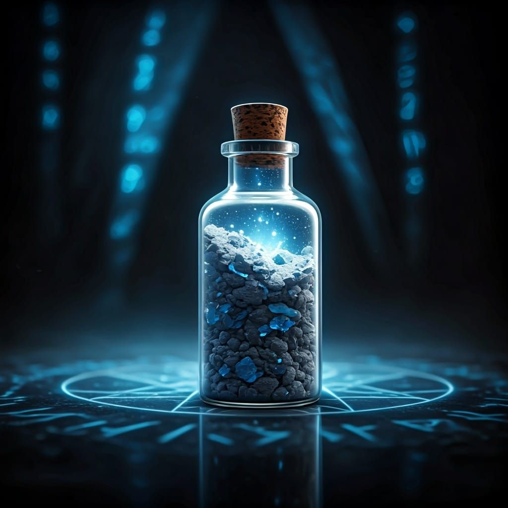 Mystical Vial of Shimmering Ash in Dark Fantasy Style