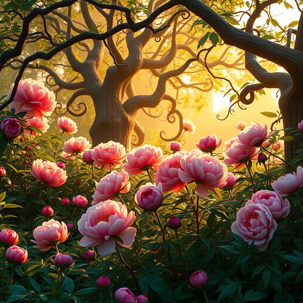 Dreamlike Peony Garden in Vibrant Fantasy Concept Art