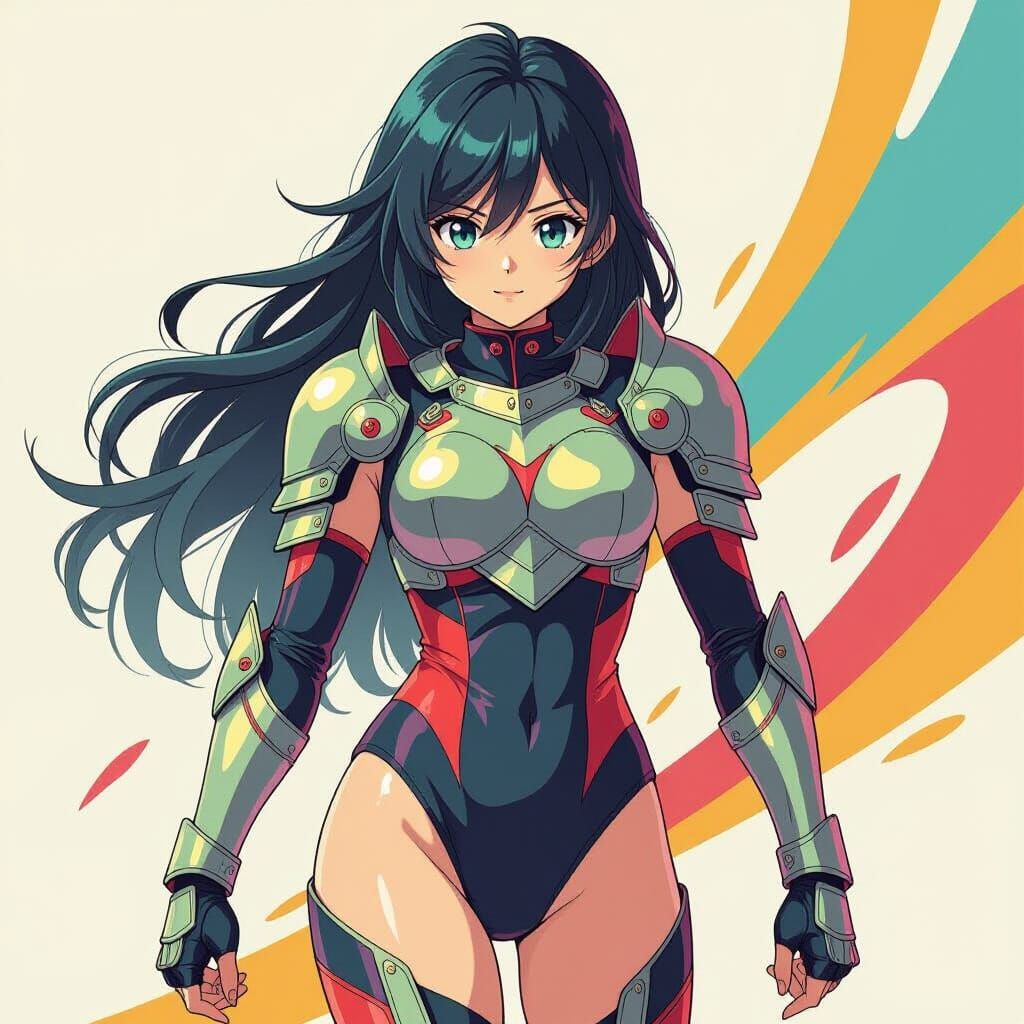 Anime Girl in Leotard Armor with Dynamic Pose