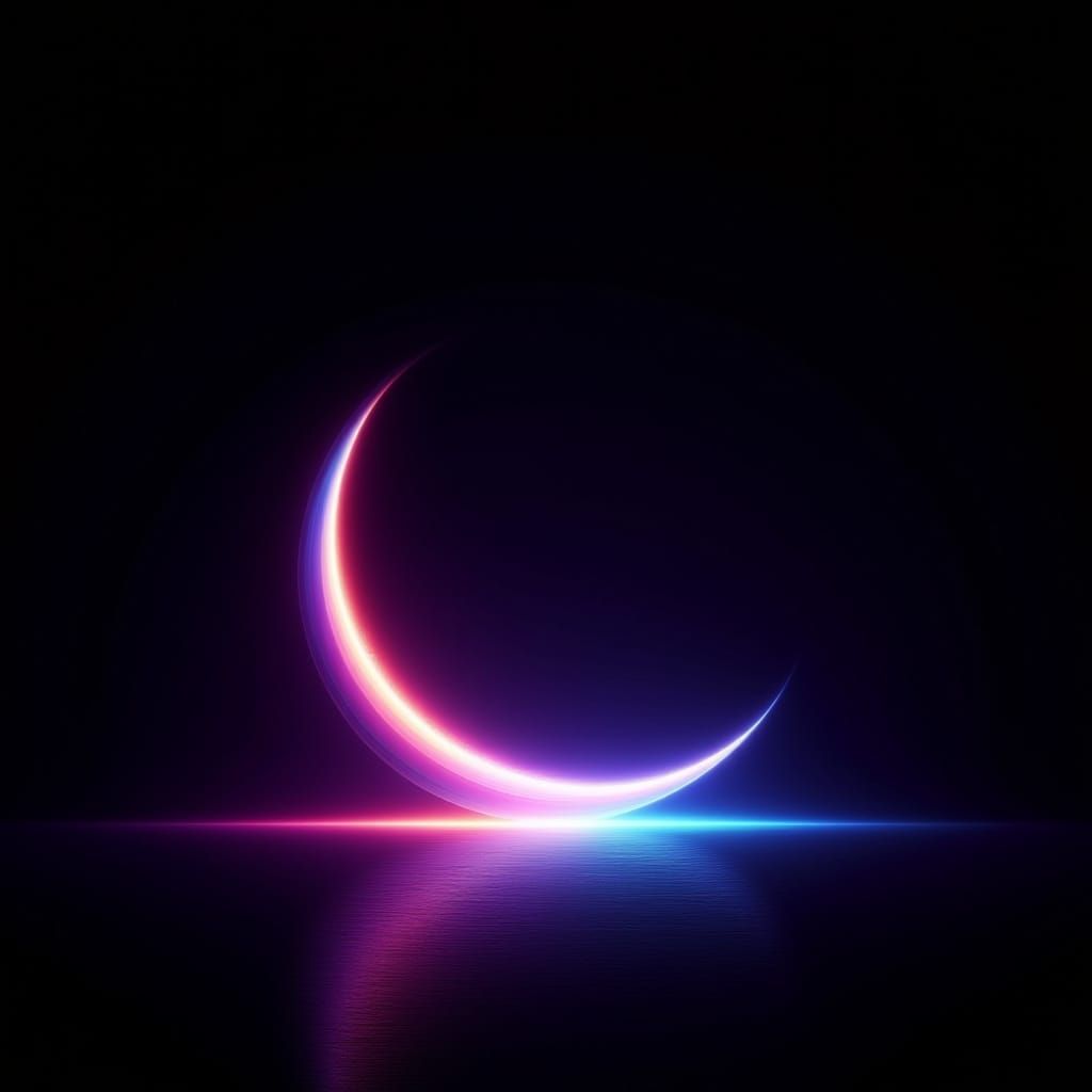 Softly Glowing Crescent Moon in Retrofuturistic Neon