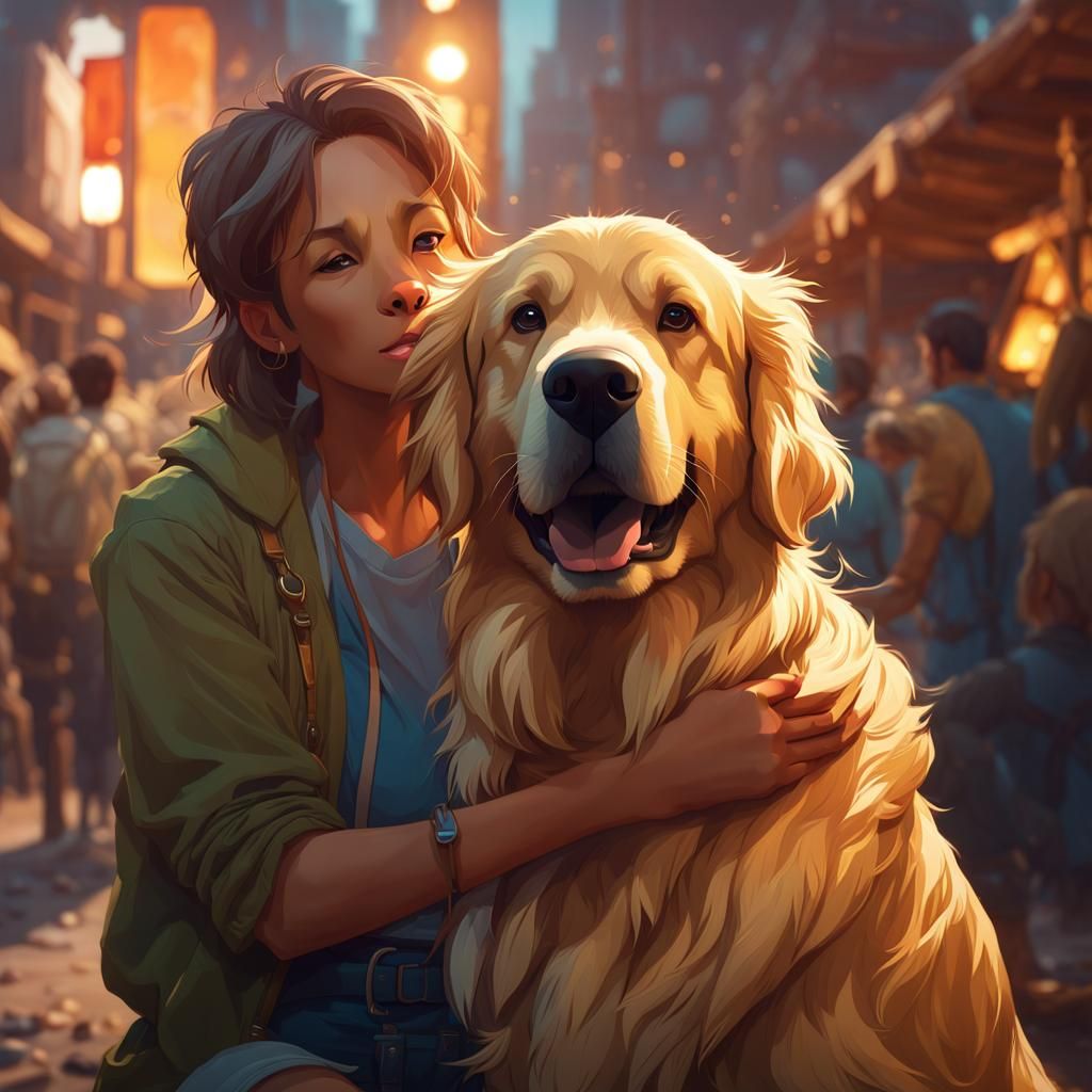 Golden Retriever Portrait in Art Nouveau Style