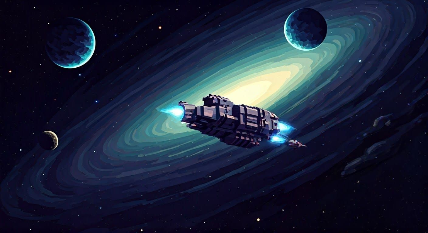Pixel Spaceship Soaring Through 8-bit Galaxy