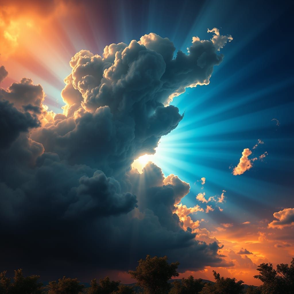 Majestic Ominous Sky with Radiant Light Beam in Pixar-Disney...