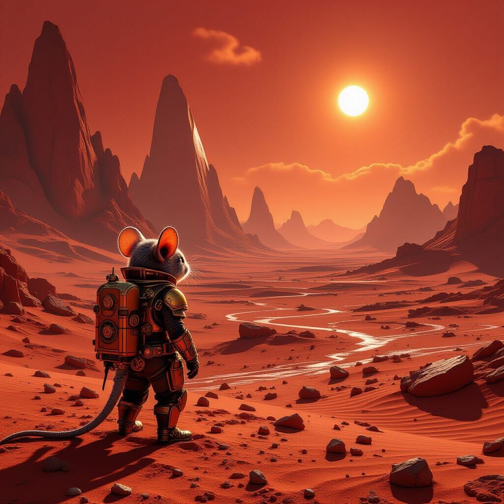 Steampunk Mouse Explorer on Alien Desert Planet