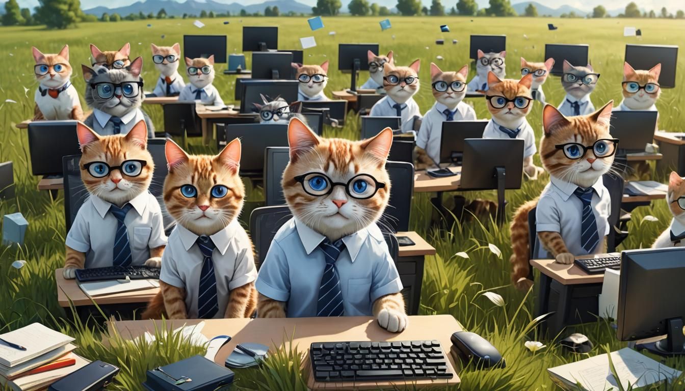 Cats in Office: Cartoon 3D Render