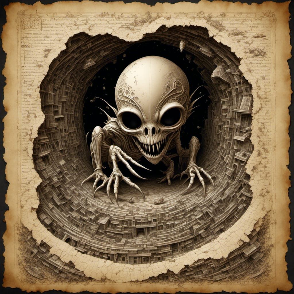 Alien Emerges from Paper in Surreal 3D