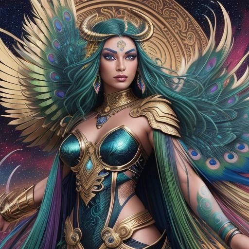 Rainbow Dragon Woman in Comic Book Style