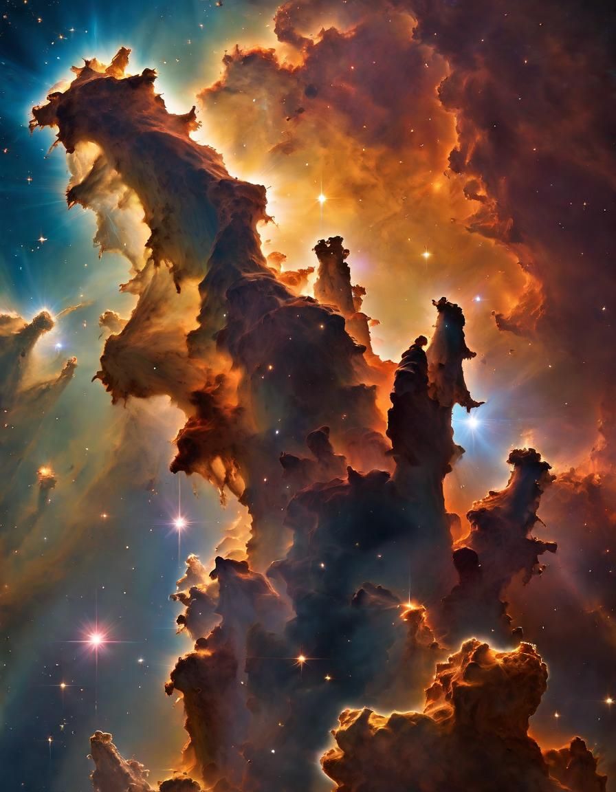Hyperrealistic Pillars of Creation in Golden Hour
