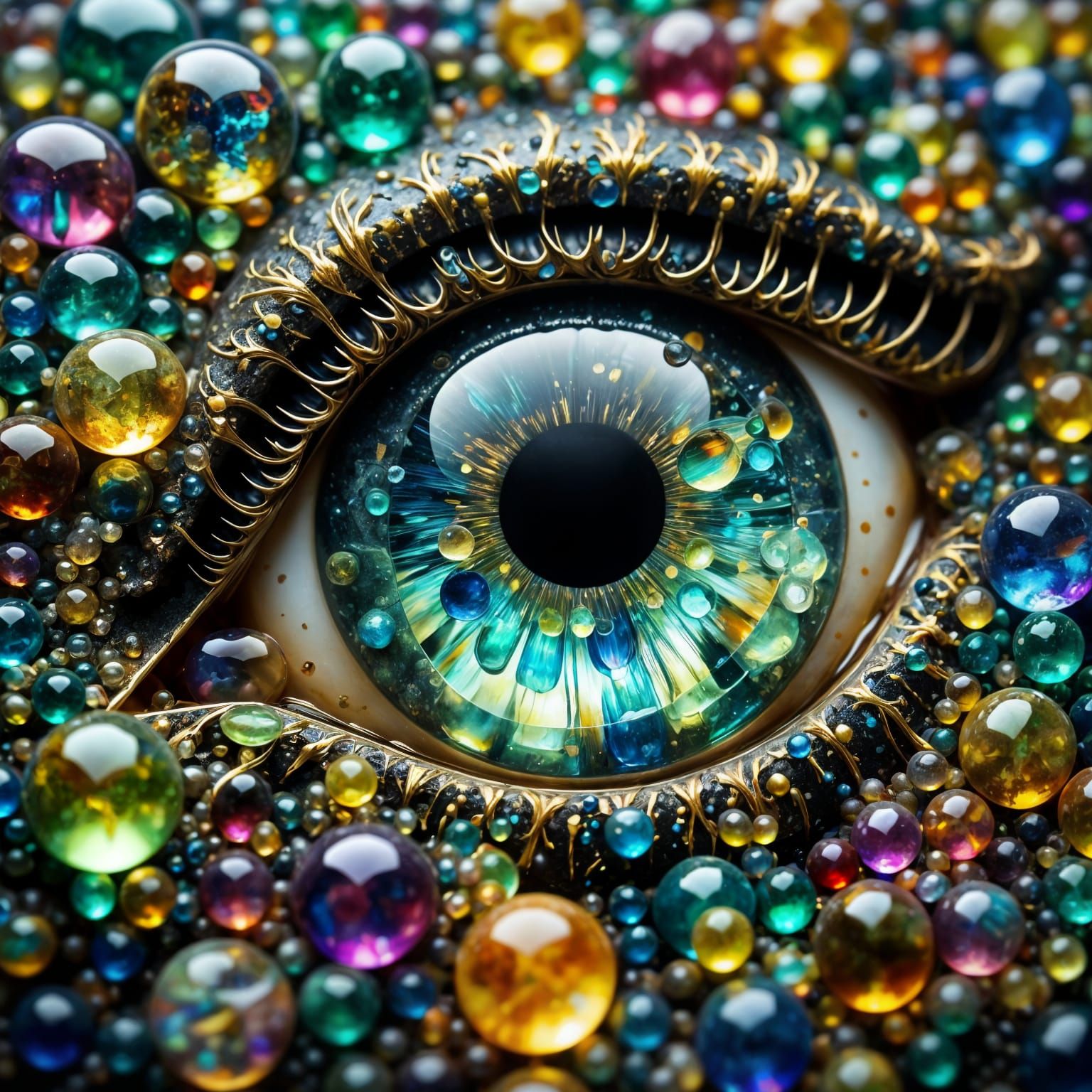 Vibrant Glass Eye Amidst a Kaleidoscope of Marbles
