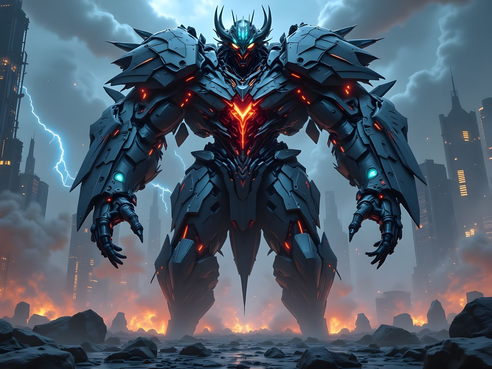 "Aether Sentinel," a colossal mecha warrior emerging from a ...