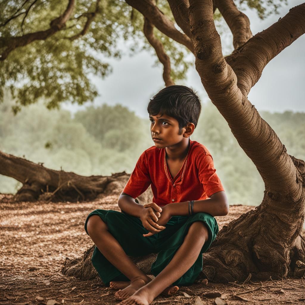 Boy with Indian Features Under a Tree