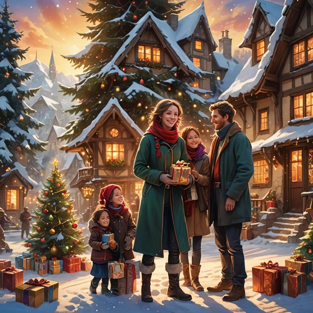 Joyful Family Christmas in Cozy Winter Village