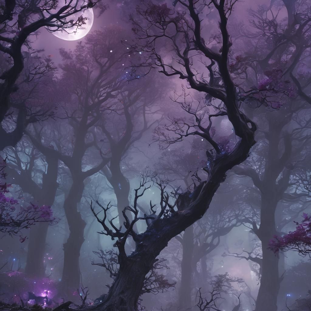Mystical Forest with Bioluminescent Flowers and Magical Stag...