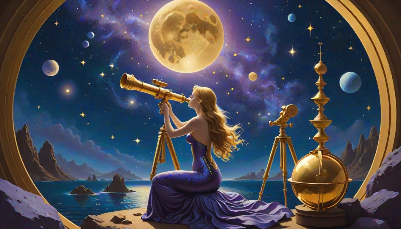 Mermaid Astronomer Observes Constellations in Space