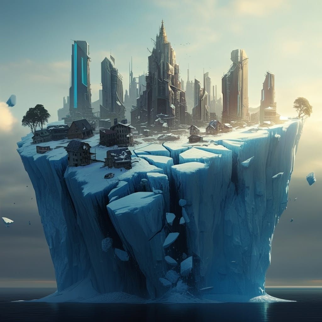 City on the Brink of Collapse on a Melting Iceberg