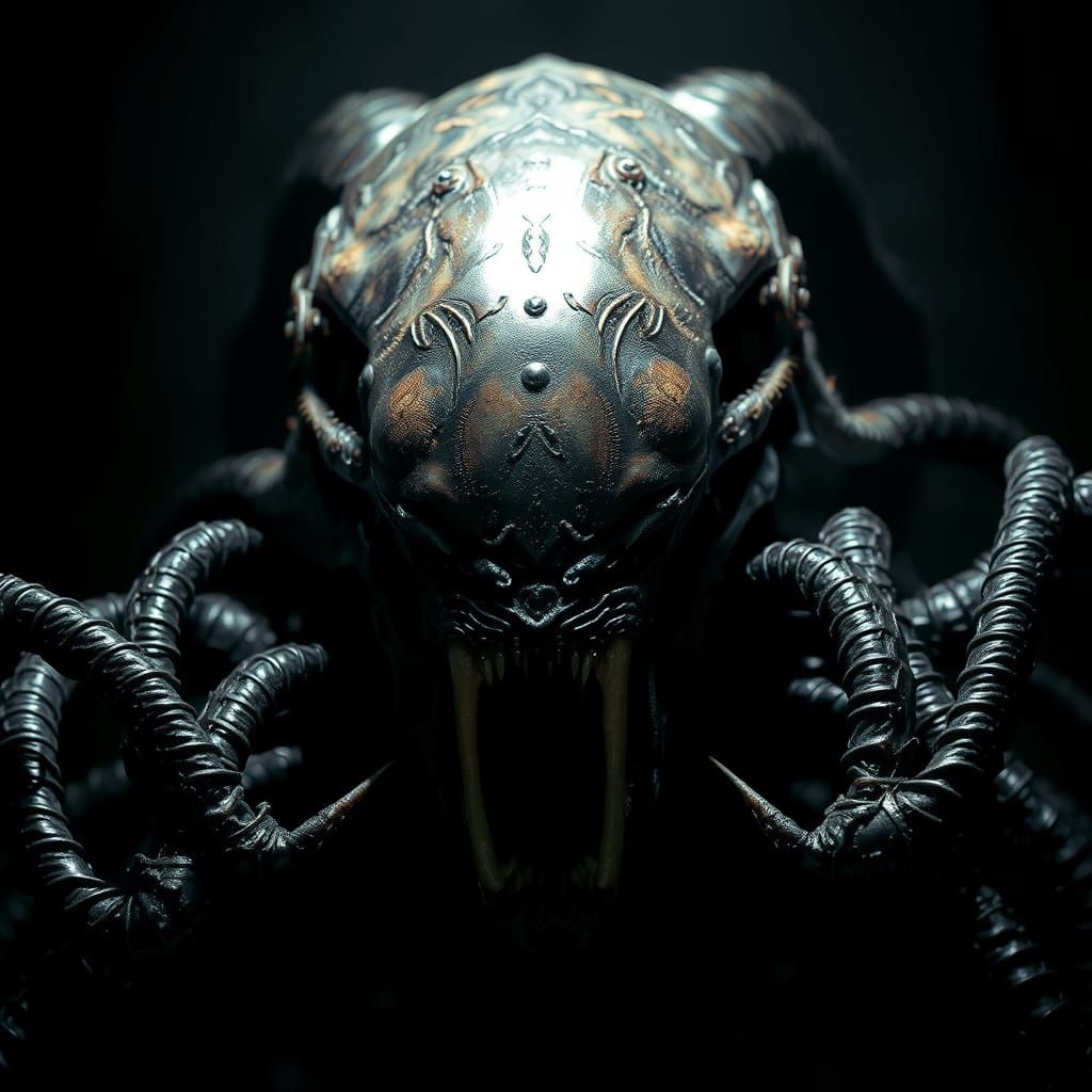 Terrifying Xenomorph Facehugger in Biomechanical Style
