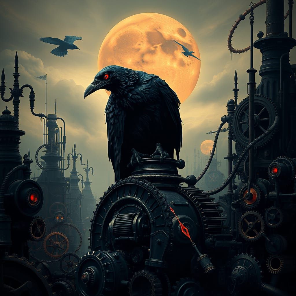 Gothic Raven in Steampunk Desolation