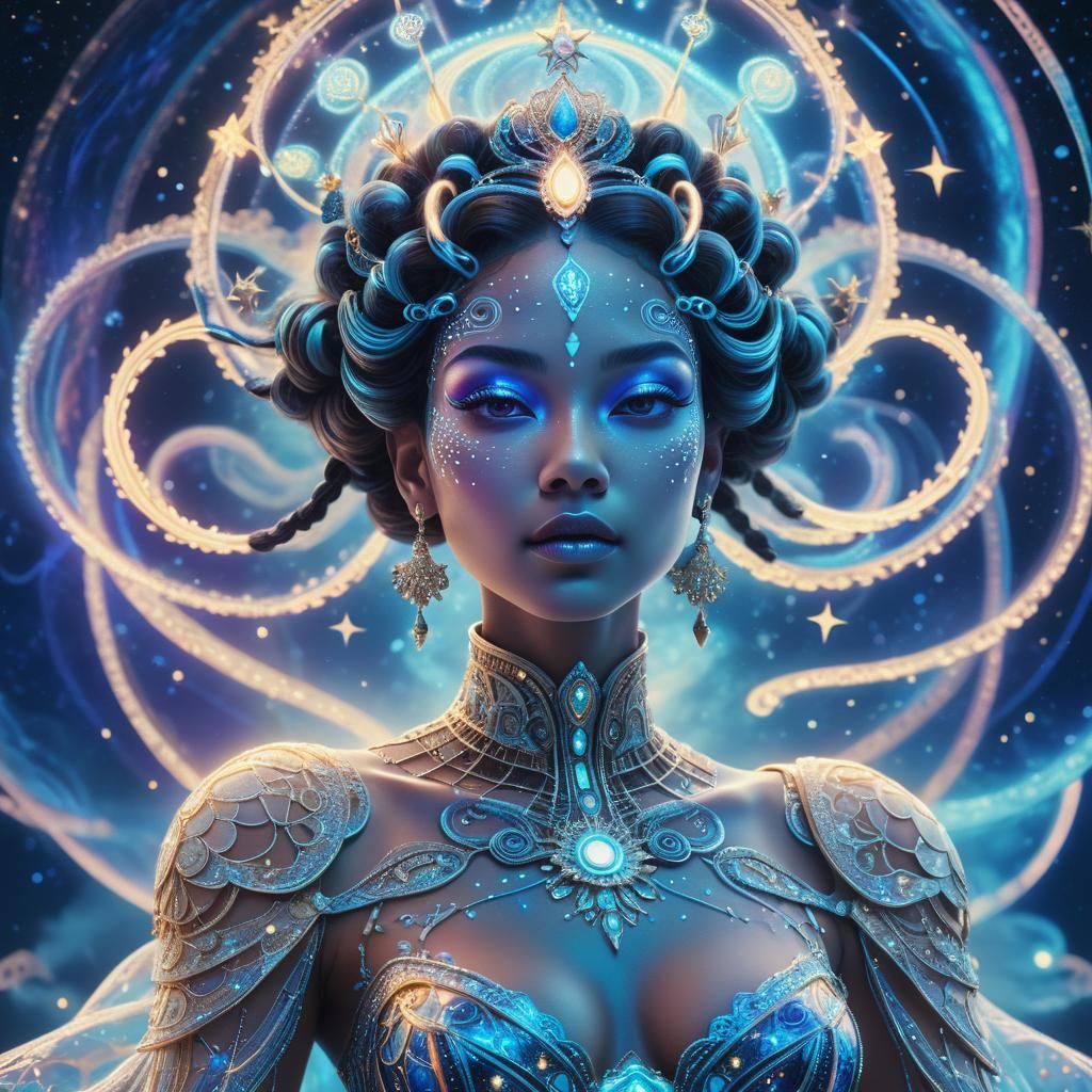 Regal Queen in Surreal Neon Dreamscape