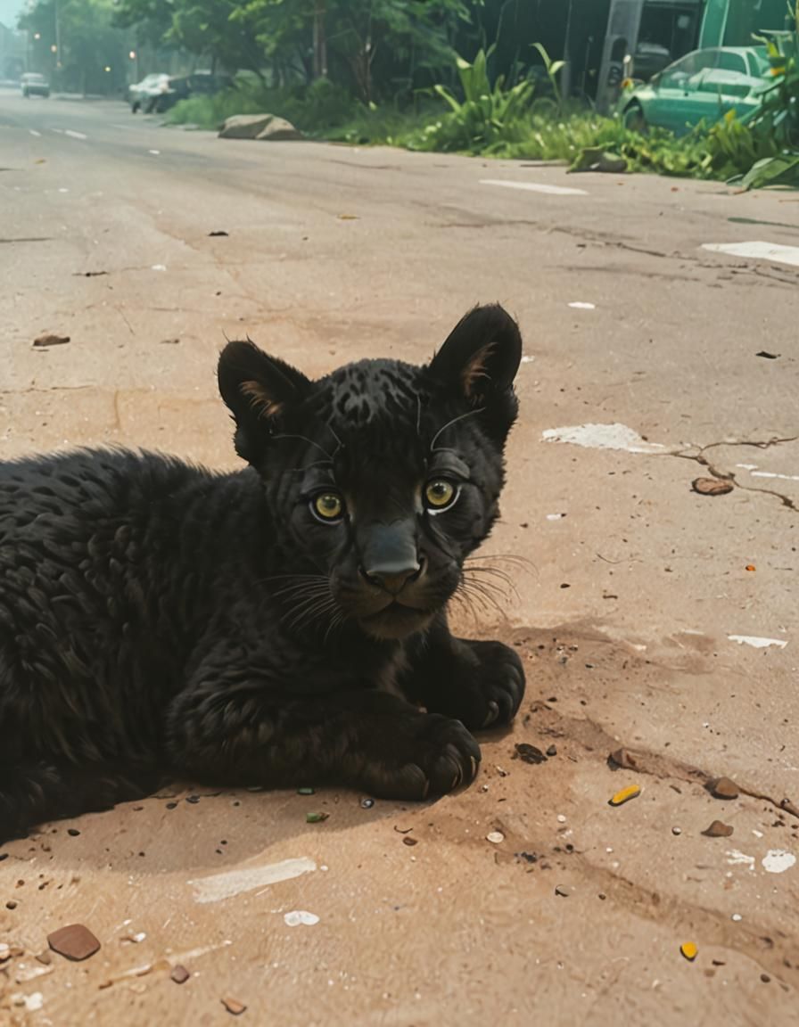 Newborn Black Jaguar with Robotic Eyes