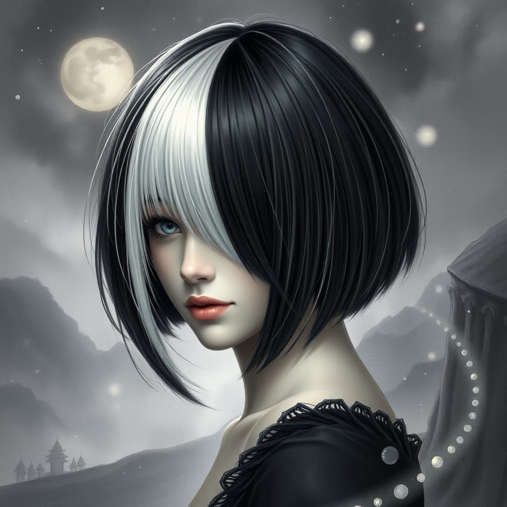 Sia Portrait with Black and White Hair