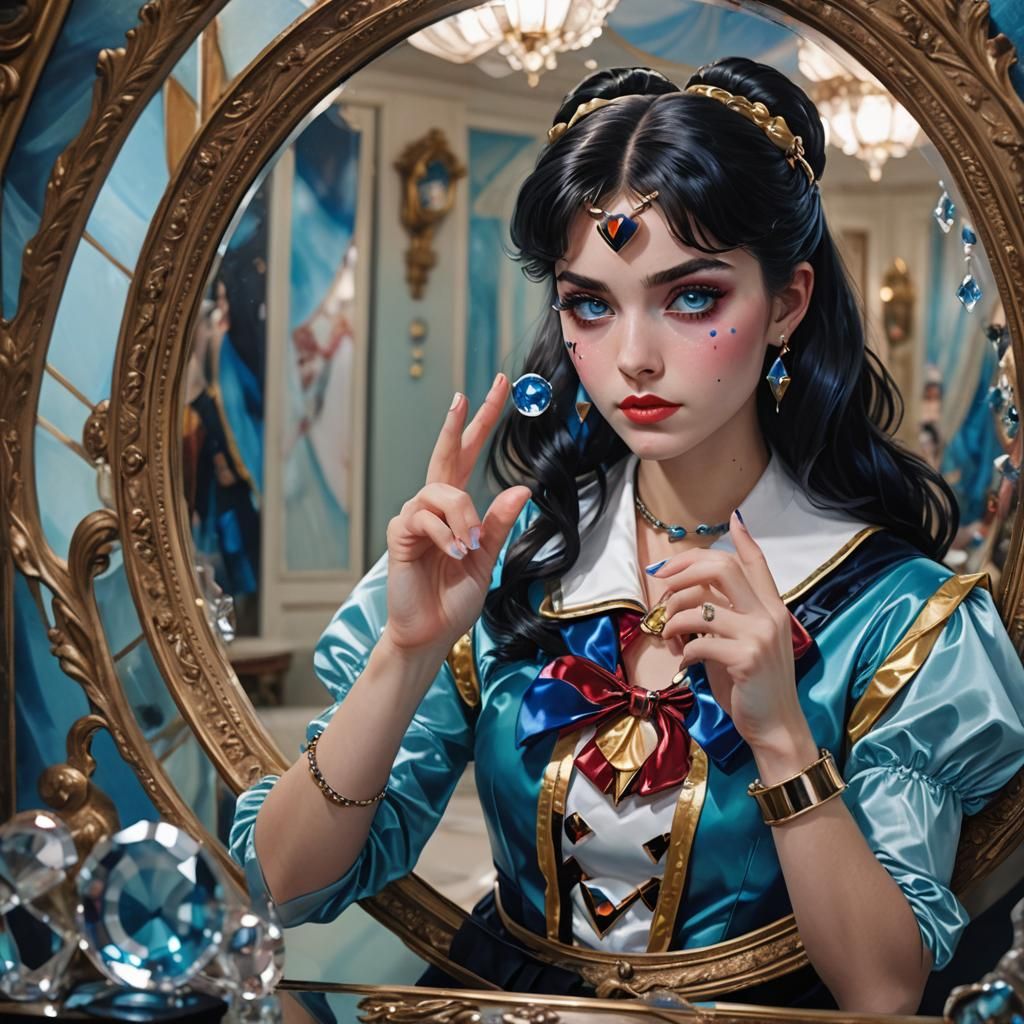 Girl and Mirror Reflection in Fantasy Art Style