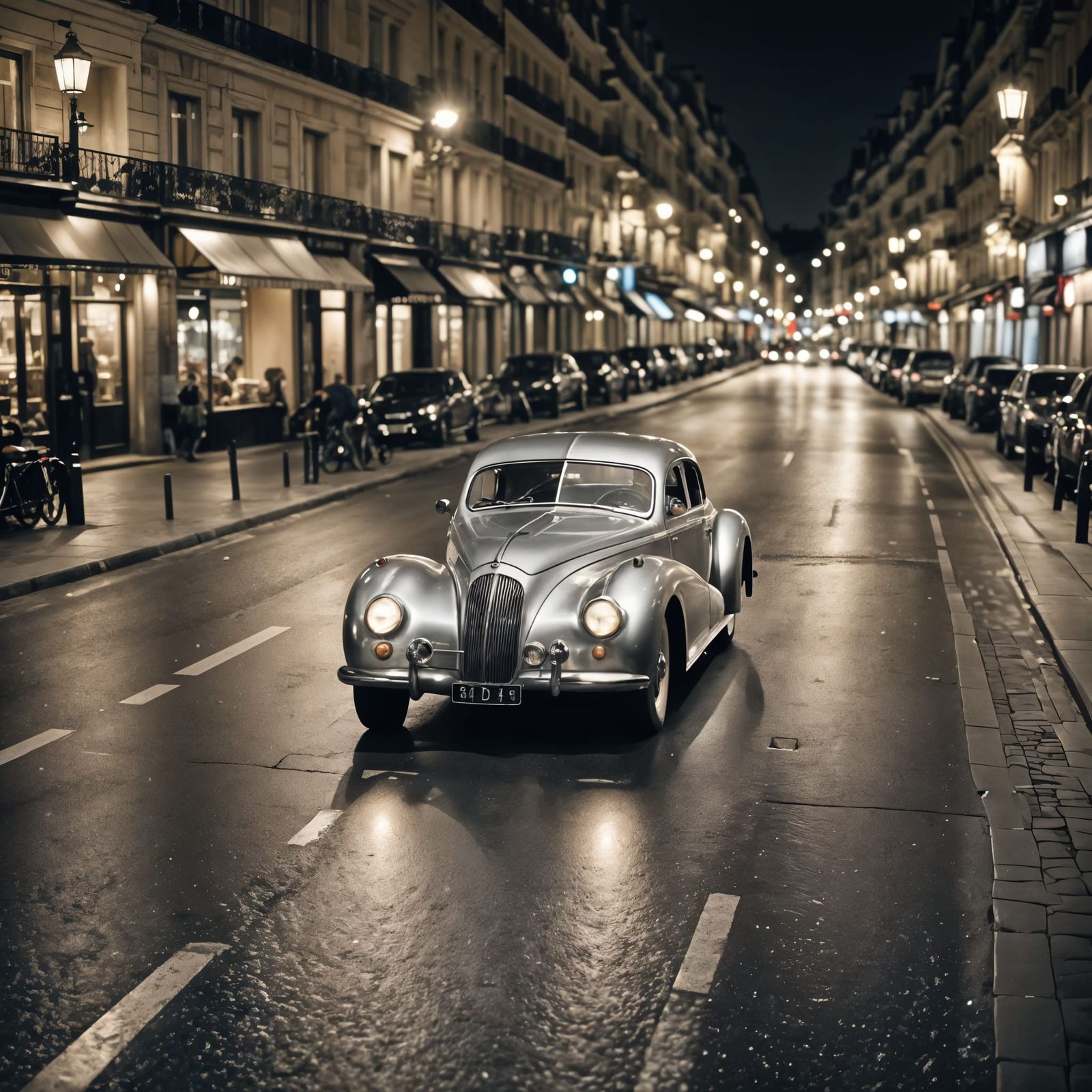 1940s Sports Car at Night in Paris