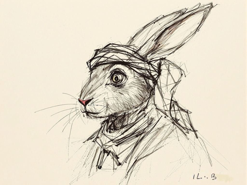 Rabbit Silhouette in Monochrome Pencil Drawing