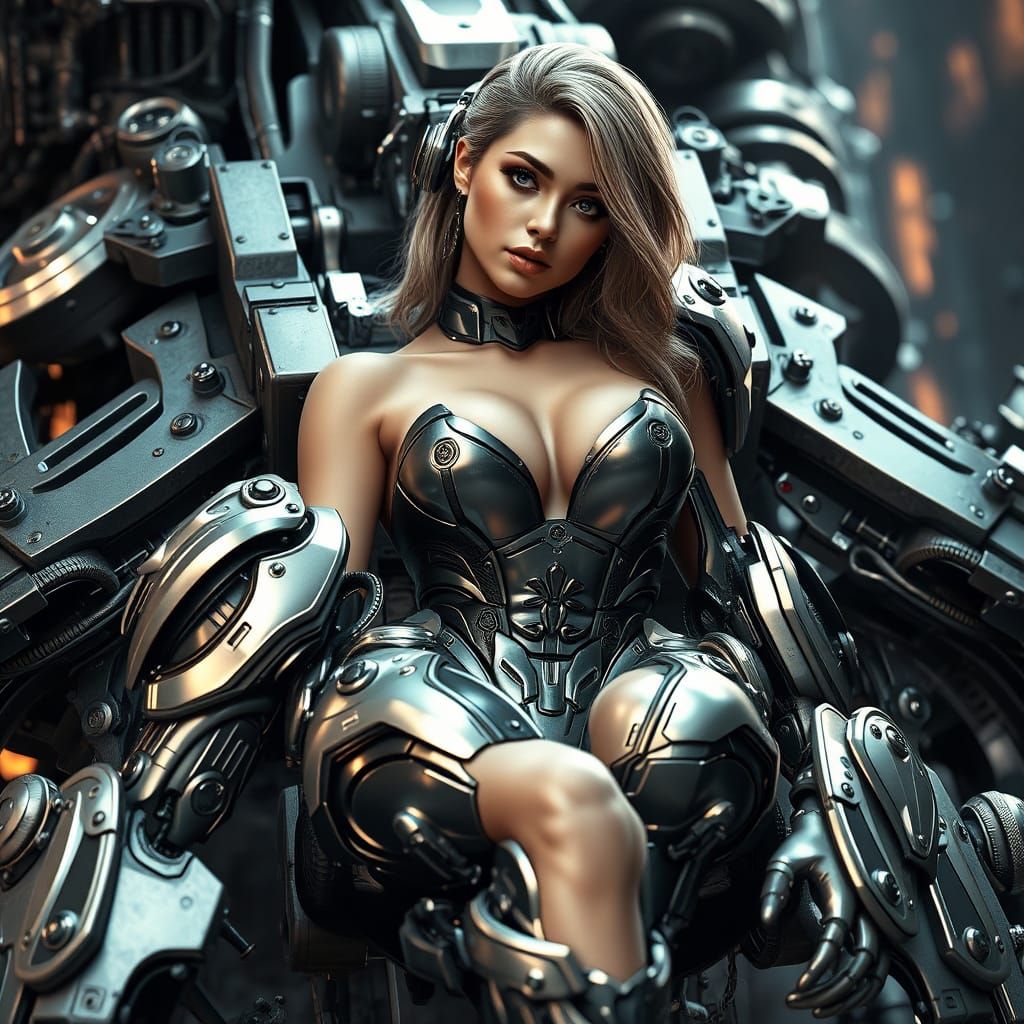 Glowing Sci-Fi Pin-Up with Intricate Mech Details