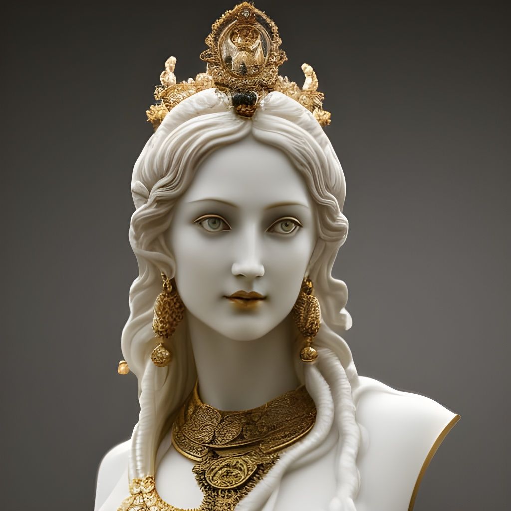 Marble Goddess Statue Portrait in Art Nouveau Style