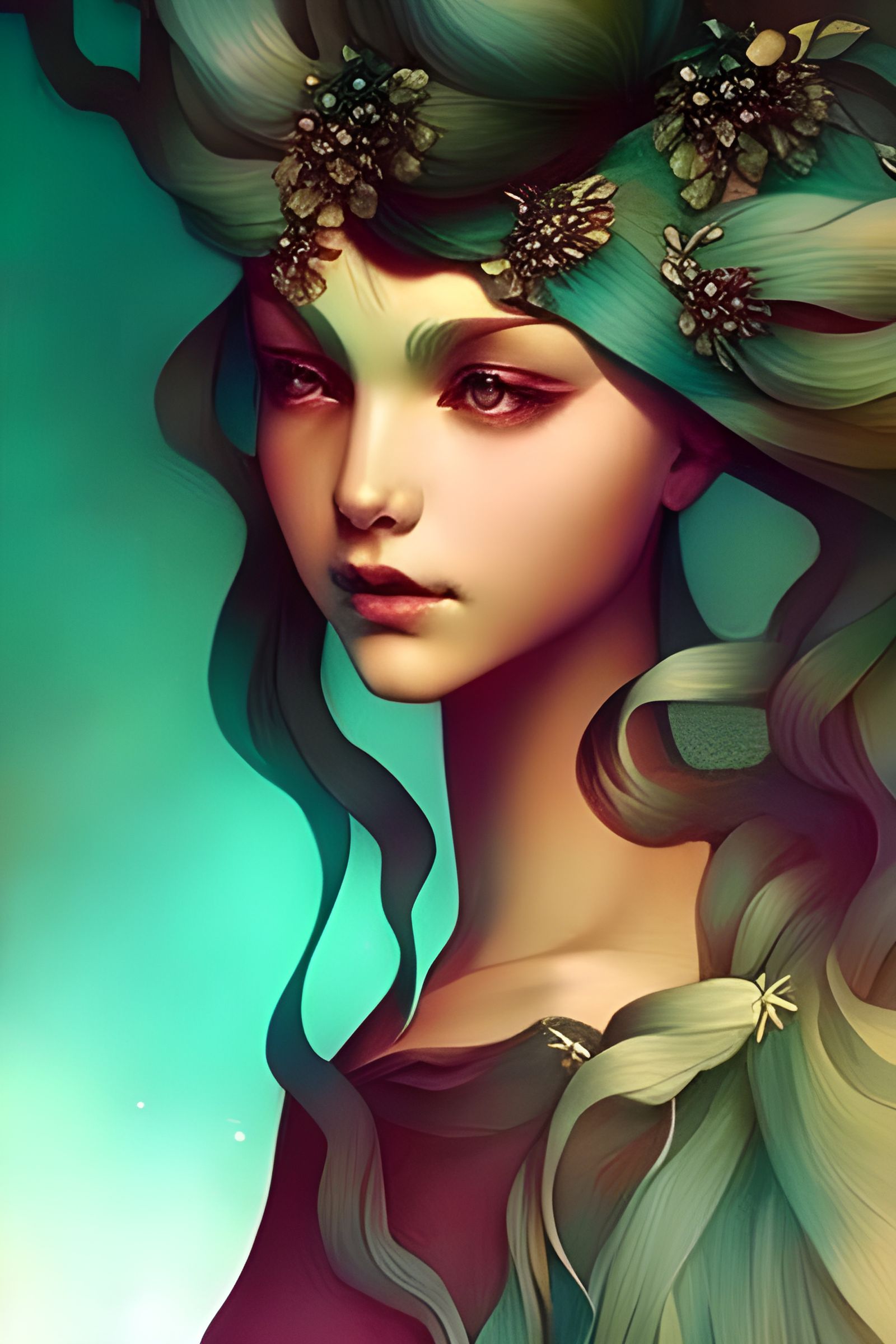 Detailed Portrait of Woman with Elaborate Hairstyle