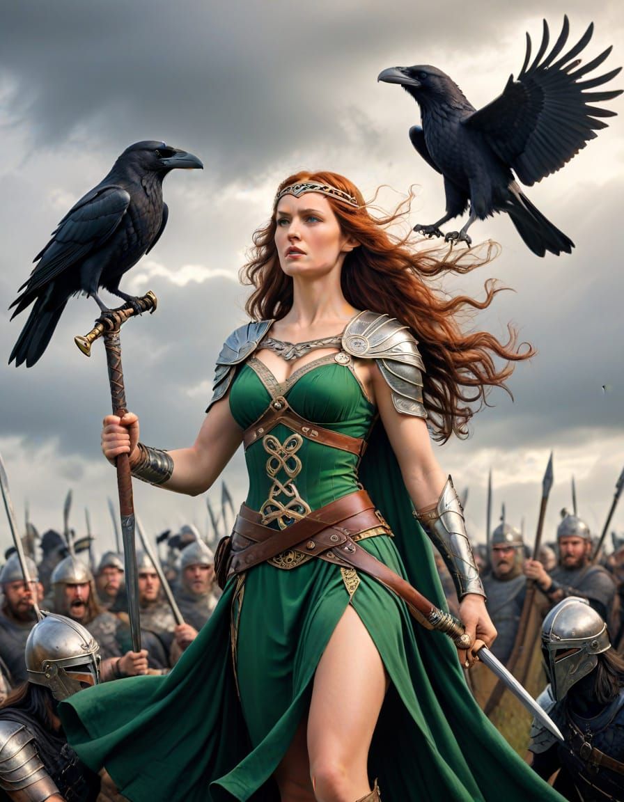 Celtic Princess Inspires Warriors with Spear and Sword