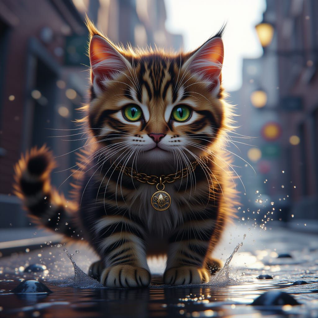 Police Battle Magical Hoofed Cat in Fantastical Matte Painti...