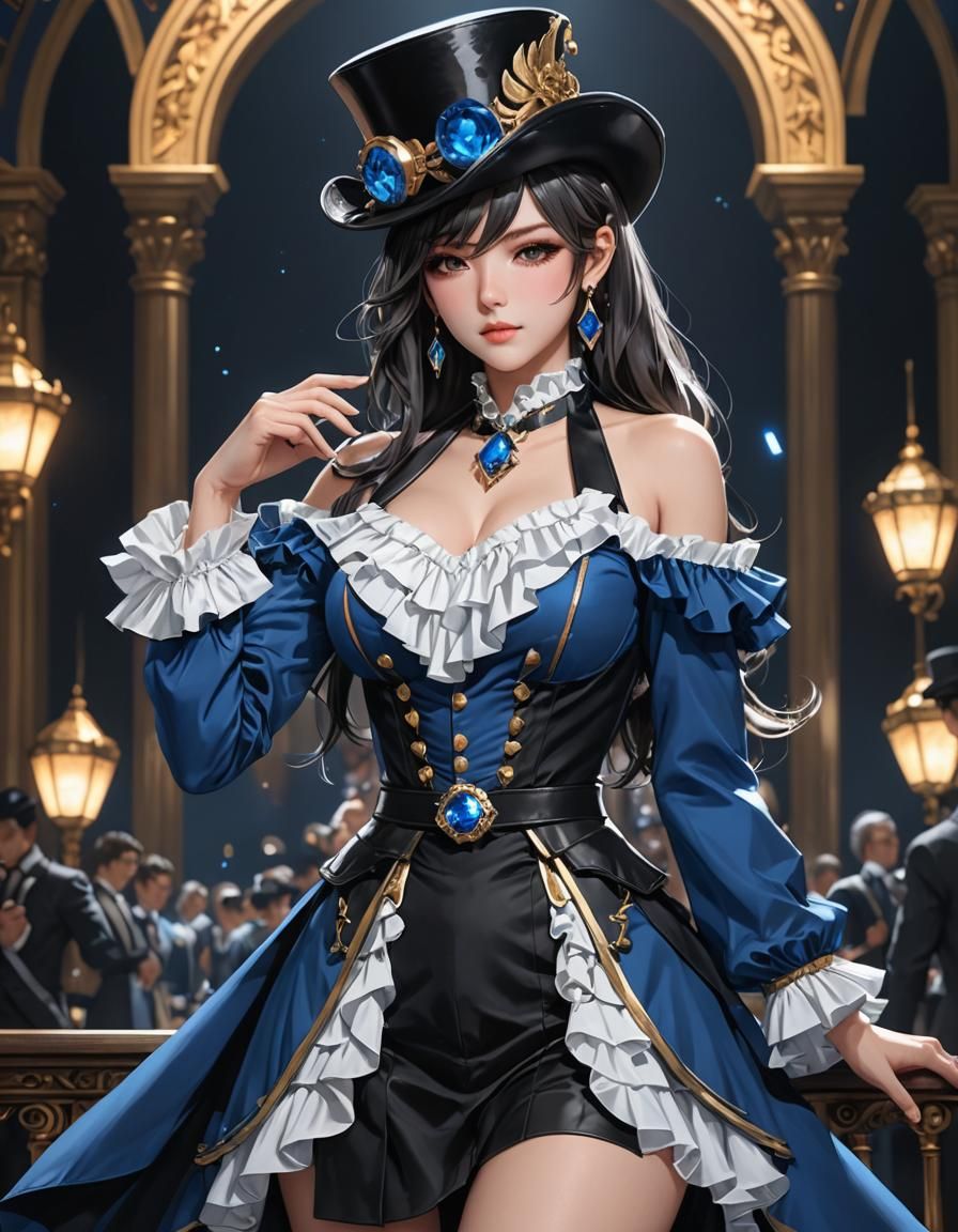 Blue Ringmaster Dress in Detailed 3D Anime Art