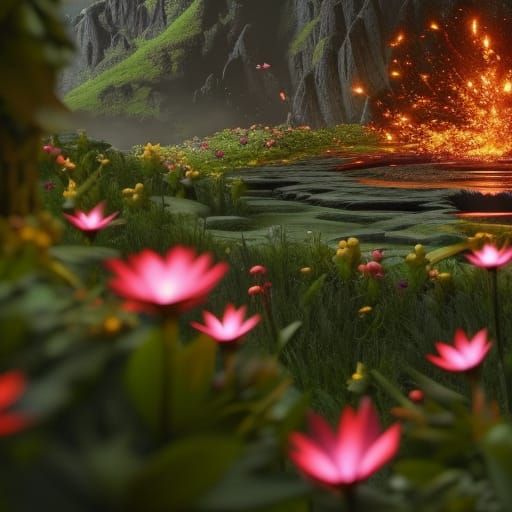 Captivating Dark Flower in Magical Fantasy Setting
