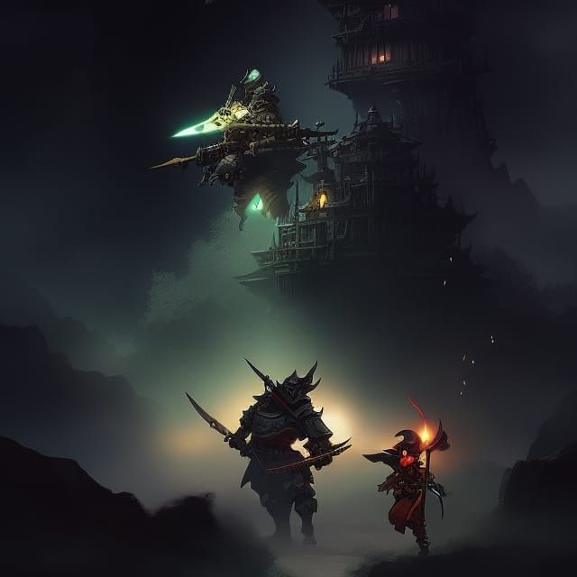 Samurai and Mechanical Bird in Feudal Japan