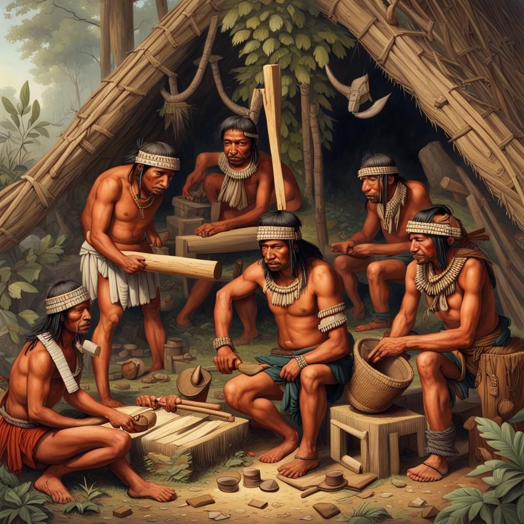 Aztec Woodcutters in Medieval Camp
