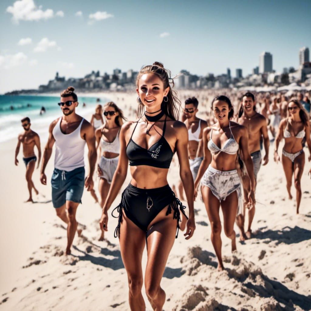 Bondi Beach Crowd in Comic Book Style