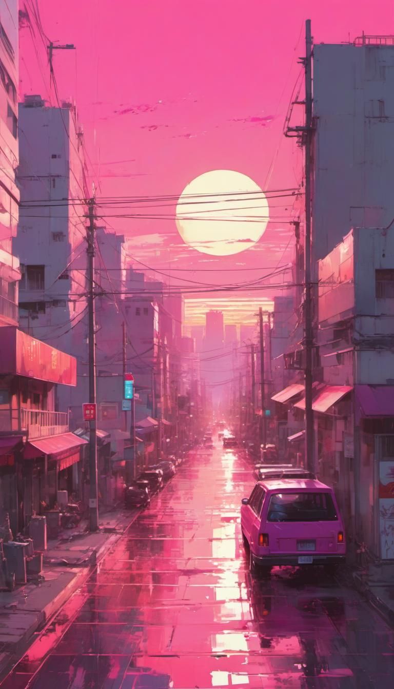 Anime Cityscape at Retro Sunset