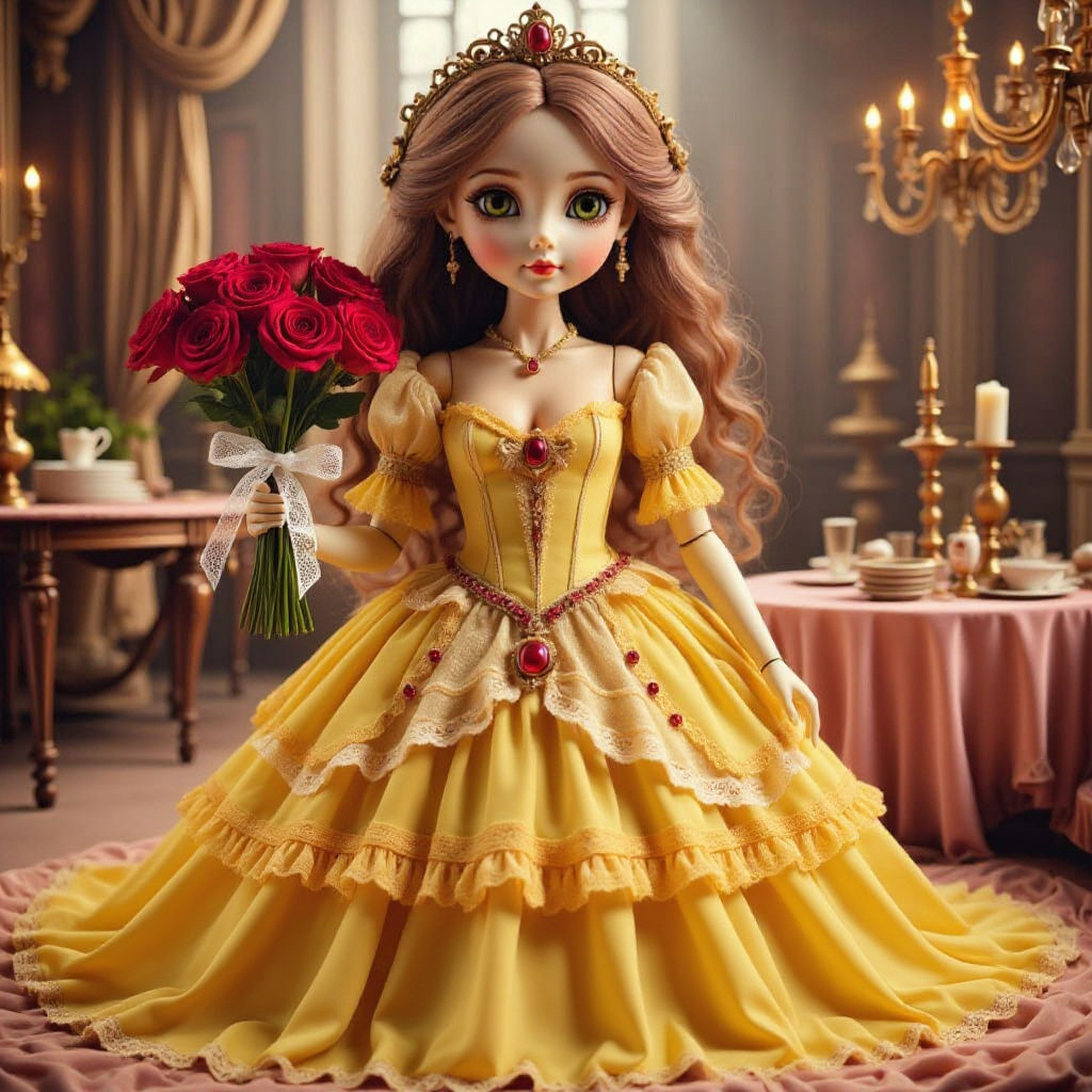 Princess Doll in Yellow Gown and Ruby Crown