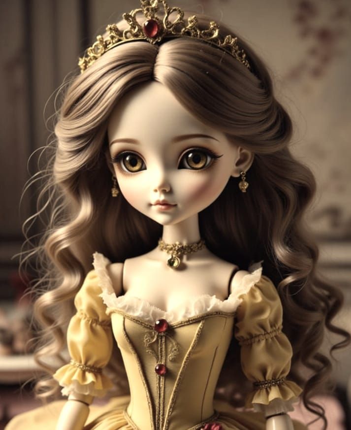 Princess Doll in Marigold Gown: Photorealistic Storybook Ima...