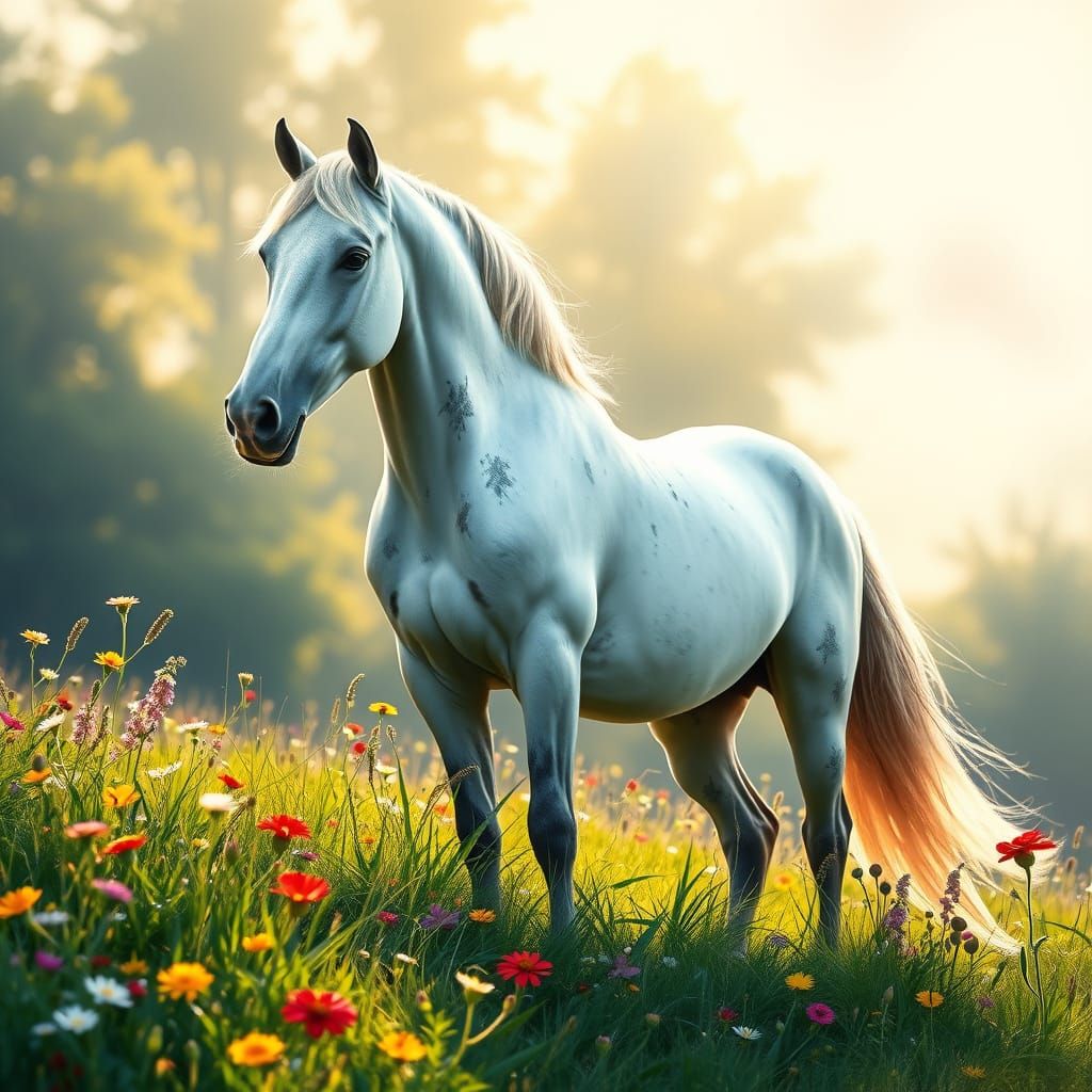Majestic Equine Realism in Lush Green Meadow