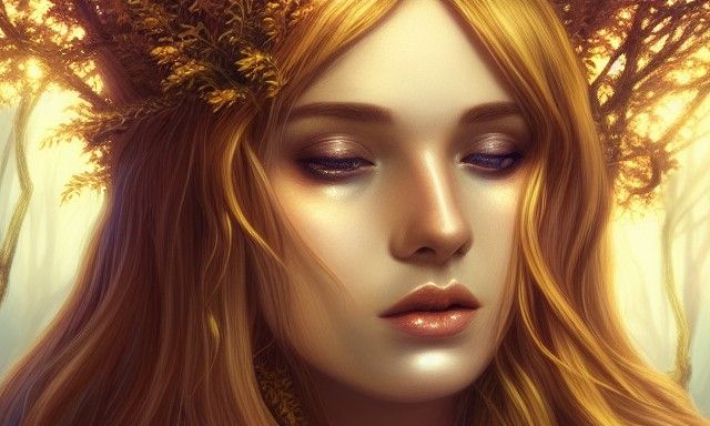 Ethereal Golden Forest Goddess Portrait