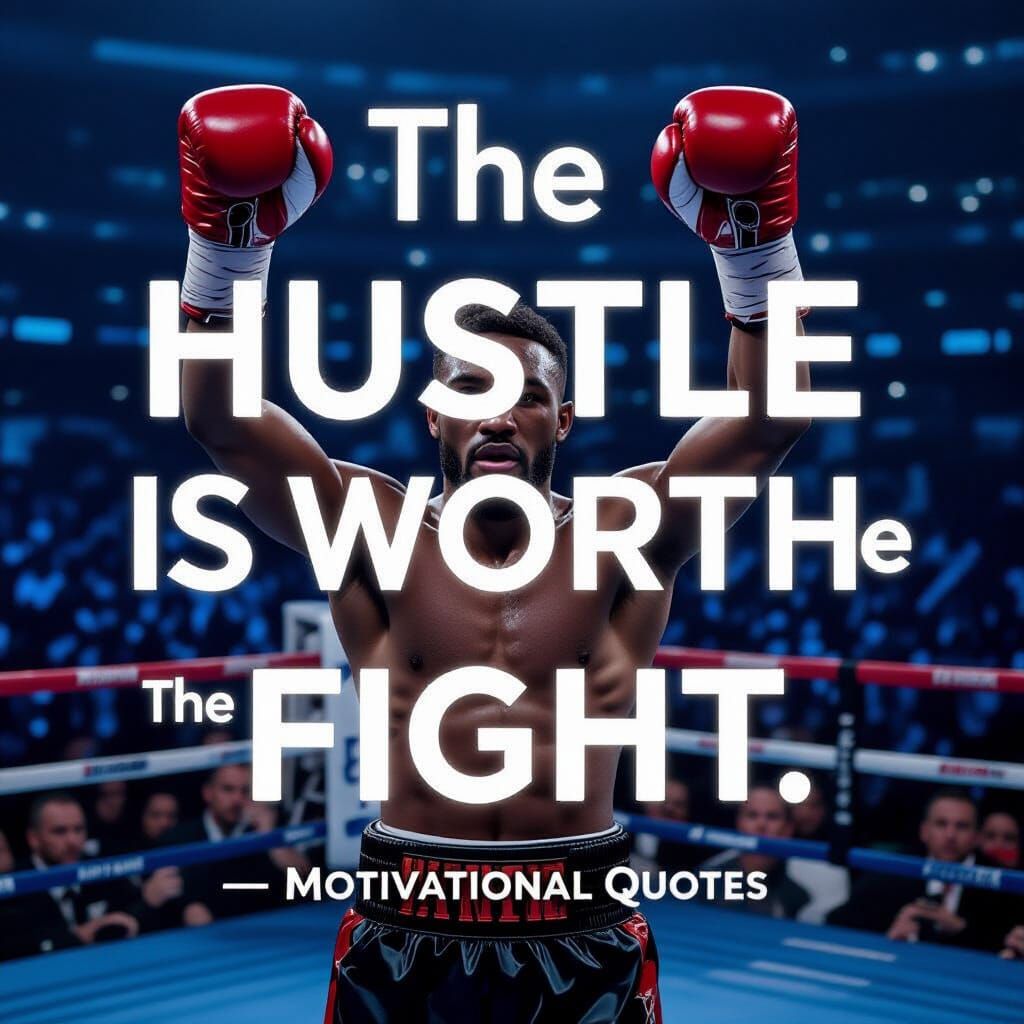 Boxer Victory with Motivational Quote Overlay