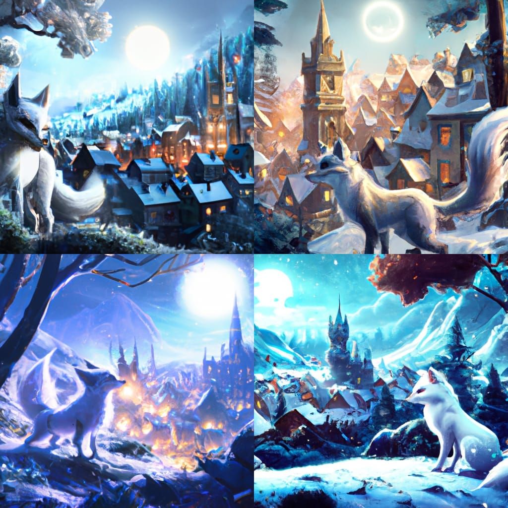 Fox Views Medieval Town in Dark Fantasy Style
