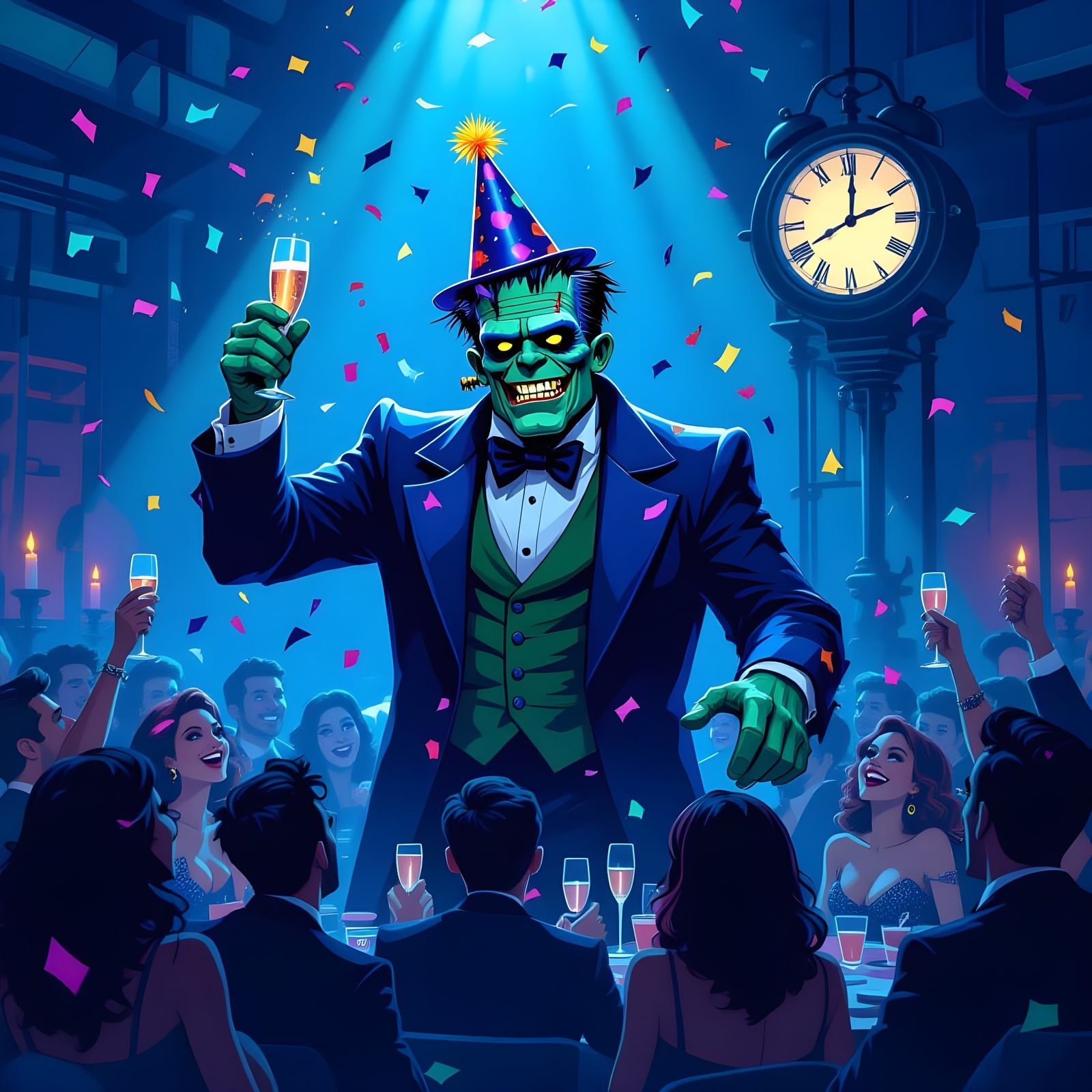 Frankenstein's Monster Celebrates New Year's Eve in Lab