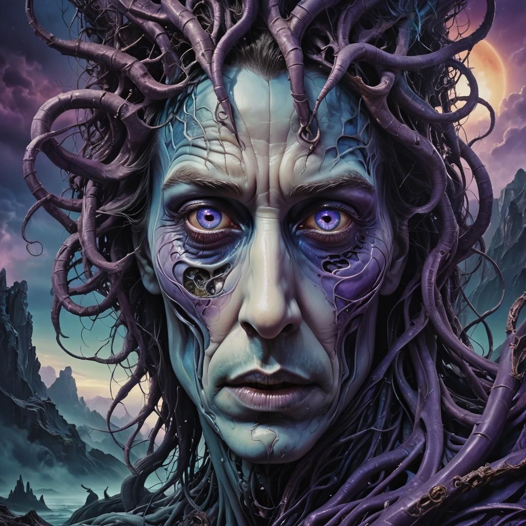 Distorted Surreal Portrait in Dreamlike Landscape