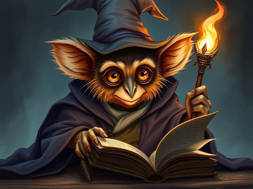 Tarsier Wizard Illustration: Mystical Anthropomorphic Art