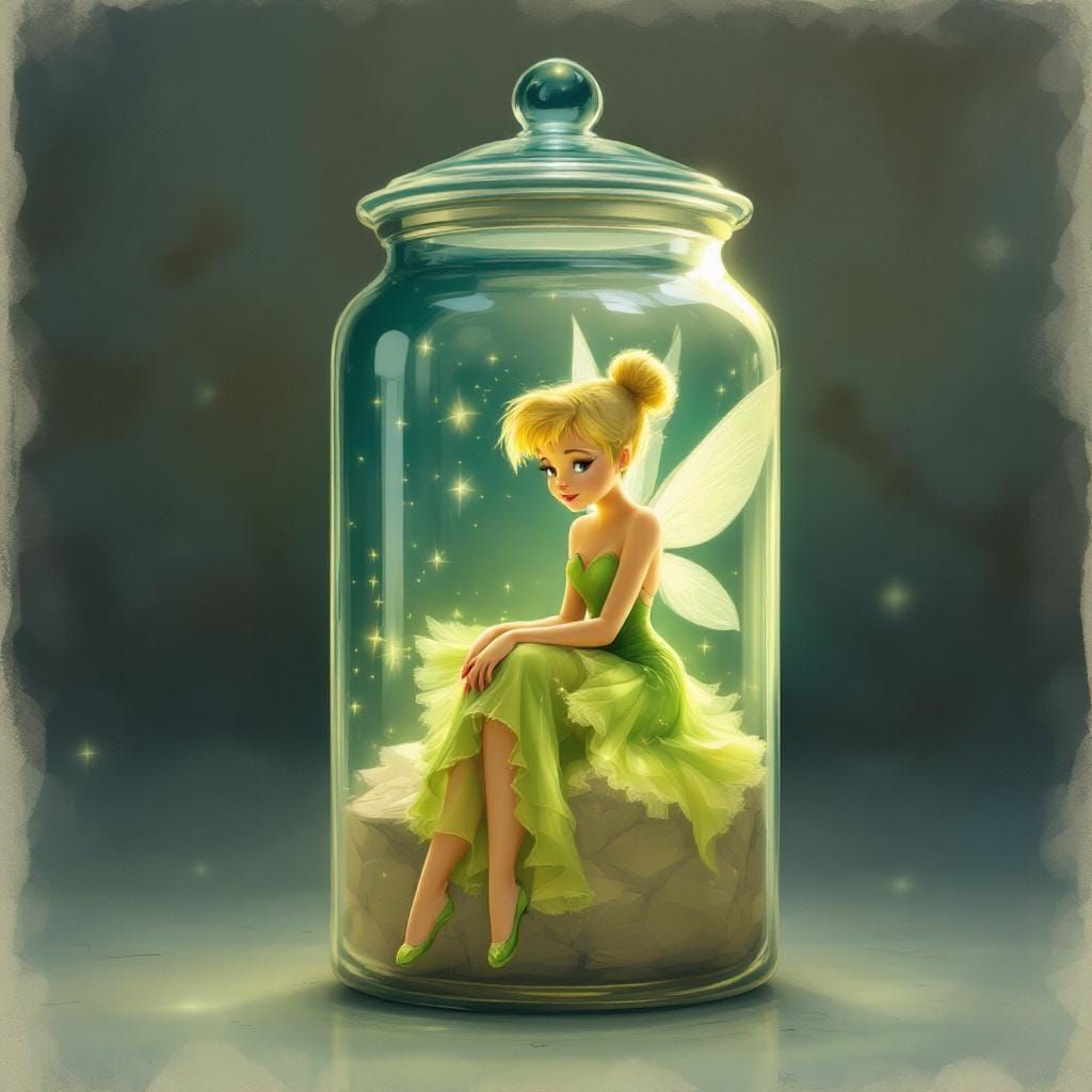 Tinkerbell in Apothecary Jar, Dreamy Illustration
